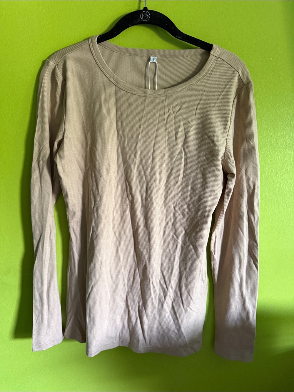 NWT Anrabess Tan Ribbed Stretch Long Sleeve Top Shirt Size L